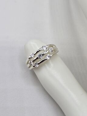 Swarovski Crystal Elements Silver Multi Band Ring Size 6 Clear Prom Bridal